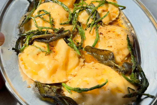 Crab Ravioli with Ricotta, Tarragon & Lemon-Sage Butter Sauce